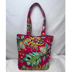 Vera Bradley Schultertasche Handtasche rot Blumen gesteppt Reise Strand Pool - Bild 1 von 7