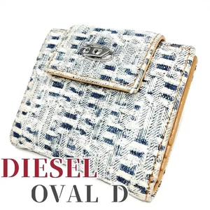 Diesel Men Oval D Bifold Wallet Blue Denim Camille H9.5×W11.0×D3.0cm Luxury Used - Picture 1 of 6