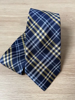 Chaps Dark Blue and Yellow Plaid Design 100% Silk Handmade Designer Tie - Image 1 of 4
