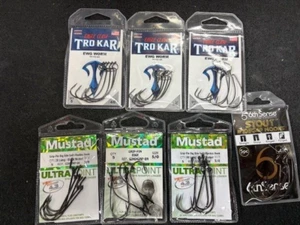 7 packs - Eagle Claw Trokar, Mustad Grip Pin, 6th Sense Stout Worm Hooks - #732 - Picture 1 of 1