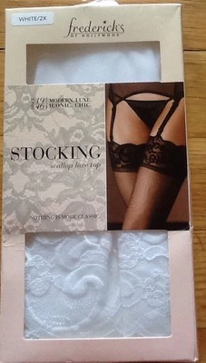 NIB Frederick's of Hollywood Sexy Scallop Lace Top Stocking White Black Latte - Image 1 of 3