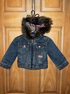 Giacca jeans denim Baby Gap Y2K vintage bambina 12 18 mesi maglia ricamata 2007 - Foto 1 di 11