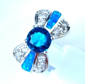 GORGEOUS BLUE FIRE OPAL/BLUE TOPAZ RING SIZE "K" - Picture 1 of 6