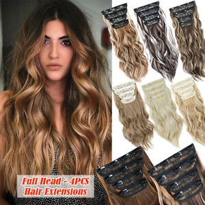 4Pieces Clip In Long Thick Hair Extensions Full Head Curly Hightlight as Human