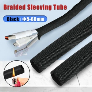 Black PET Braided Sleeving Tube Wire Cable Sheath Wire Harness Protector Φ5-60mm - Picture 1 of 12
