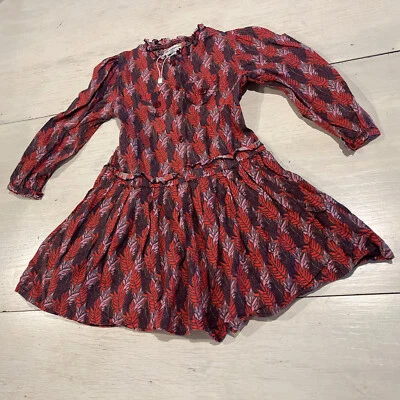 Blue Comme Girls Paris Dress Long Sleeve Button Front Floral Print Pockets Sz 4 - Image 1 of 4