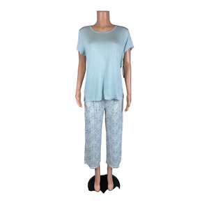 Hanes Womens Soft Comfort Short-Sleeve Tee and Cropped Pant Set Blue Medium Size