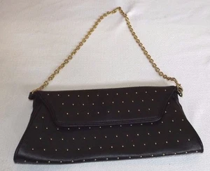 NEU ANNE KLEIN SCHWARZ GOLD NIETEN HOCHZEIT ABEND PARTY UMSCHLAG KETTE CLUTCH TASCHE - Bild 1 von 5