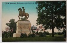 Burlington Iowa Corse Monument, Crapo Park 1909 to Everdell Minn Postcard E17