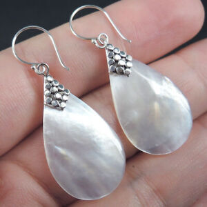 925 Sterling Silver Teardrop Shape Mother of Pearl Shell Earrings, MOPE-79