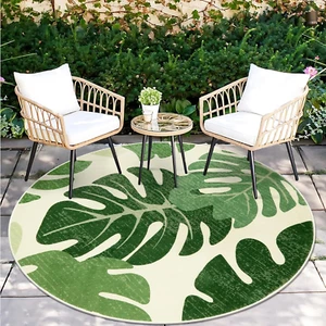 Green Leaf Indoor Outdoor Rugs for Patio, 4Ft round Washable Area Rug for Bedroo - Picture 1 of 7