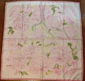 HERMES Scarf Carré Shawl Les Pivoines 90 Peony Floral Pattern 100% Silk 35" - Picture 1 of 9