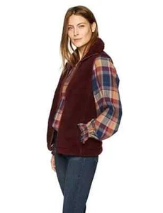 NEW Chaps Women Cozy Faux Sherpa Fleece Vest Jacket Coat Red Merlot XS SOLD OUT - Picture 1 of 2