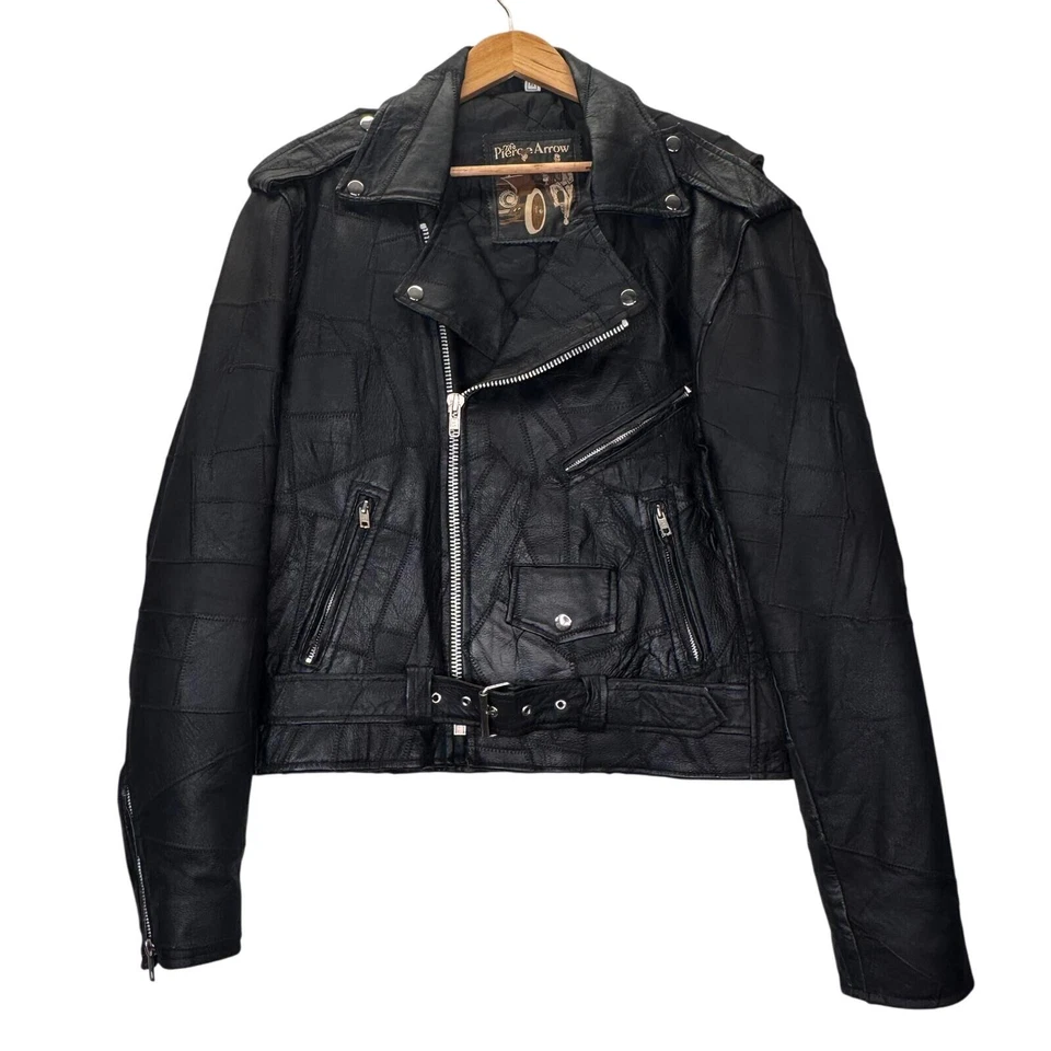 Chaqueta De Colección The Pierce Arrow Cuero Negro Retazos Envejecido Motociclista Moto Talla XL Foto 1 de 4
