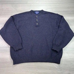 Pendleton Sweater Mens XL Navy Heather Shetland Wool Henley 3-Button Pullover - Picture 1 of 9