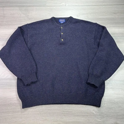 Pendleton Sweater Mens XL Navy Heather Shetland Wool Henley 3-Button Pullover - Image 1 of 4