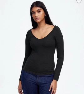 Madewell Jersey V Neck Top Tee XS Long Sleeve Heather Gray Stretch Casual - Picture 1 of 8