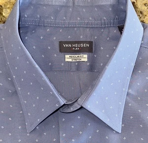 Van Heusen Flex Men’s Blue Tiny Floral Regular Fit Stretch Dress Shirt 17x34/35 - Picture 1 of 4