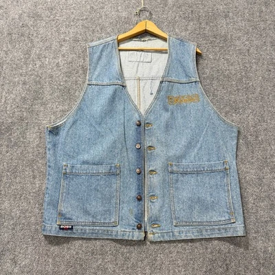 Chaleco de mezclilla Boss para hombre XL bordado con botones manchado 100 % algodón azul Foto 1 de 4