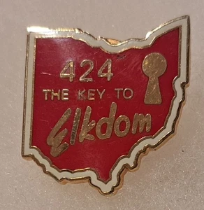 Vintage Elk- 424 The Key to Elkdom - State of Ohio-Red Pinback Pin - Picture 1 of 3
