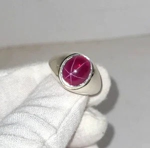 Pink Star Ruby Ring 925 Silver Handmade Signet Men's Ring Lab created Boy's ring - Picture 1 of 4