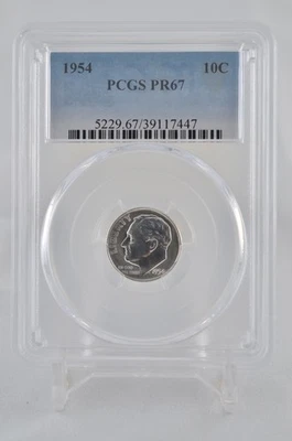 PR67 1954 PCGS GRADED PROOF SILVER ROOSEVELT DIME RARE UNCIRCULATED COIN - Image 1 of 4
