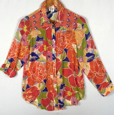 Camisa Blusa Anthropologie Higo y Flor Floral Floral WMs M Colorida Transparente Fluida Foto 1 de 4