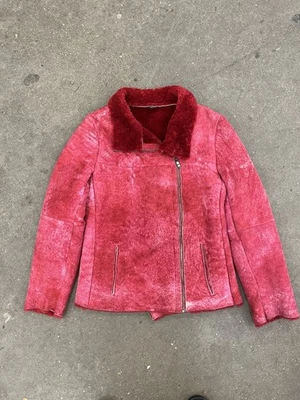 Vintage Byte Red Shearling Motorcycle Zipper Jacket Vera Pelle Size 44 - Image 1 of 4