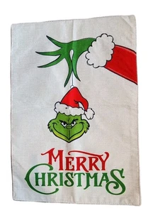 Merry Christmas Mr. Grinch Double Sided 12” x 18” Hanging Burlap Garden Flag - Picture 1 of 6