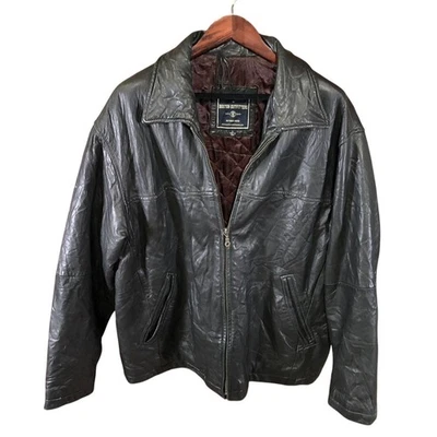 Boston Outfitters Hombres Moto Chaqueta de Cuero Grande Negra Motociclista Cremallera Completa Cuello Foto 1 de 4