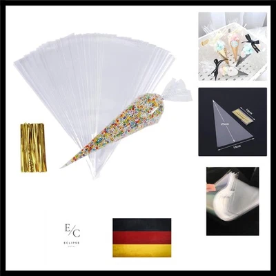 JUHONNZ Süßigkeiten Tüten,100 Pcs Transparent Plastik Candy Spitztüten Cellophantüten...