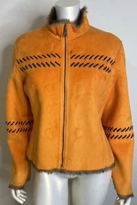 Terry Lewis Faux Orange Suede + Mink Reversible Jacket M Western Whipstich Trim - Picture 1 of 16