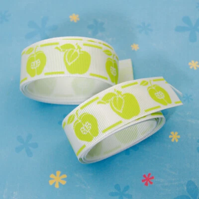 Green Apple Grosgrain Ribbon Single Face Printed Polyester Craft Trim (2 Yards) - Image 1 of 2