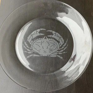 Custom Hand painted Clear Etched Glass Plate Engraved Like Crab Oceans Sea - Picture 1 of 4