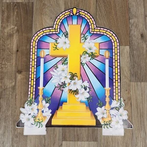 Beistle Vintage Stained Glass Cross Easter Decoration Religious Die-Cut Decor - Picture 1 of 7