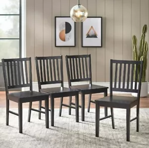 4 Set Brown Slat Back Dining Chair Wood Side Seat Kitchen Solid Furniture Sturdy - Picture 1 of 4