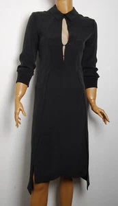 Sportmax Women Black Dress 100% Silk Collared 3/4 Sleeves Bodycon Wrap Sz IT 40 - Picture 1 of 13