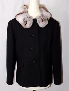 Vintage 60er Jahre Damen STEGARI New York Mantel Kaninchenfellkragen Grautöne - Bild 1 von 11