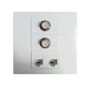 Wall Socket Plate 2 Network RJ45 Cat6 Ports + 2 Ports F-TYPE Cable TV Adapter - Picture 1 of 2