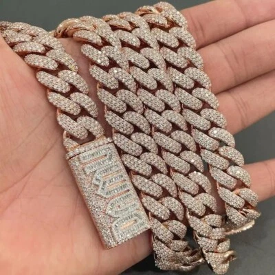 48 ct Created Diamond 14K Rose Gold Plated 20 mm Miami Cuban Link Necklace Men's - Image 1 of 4