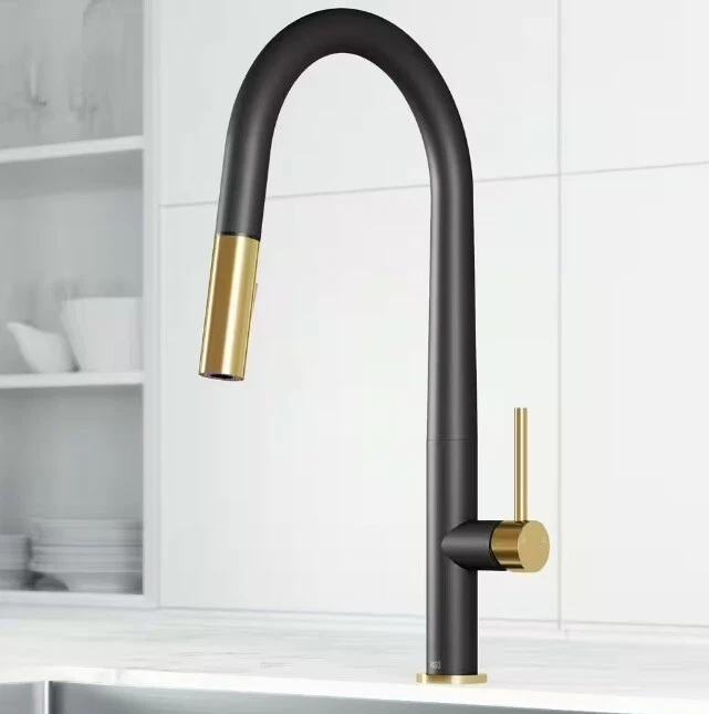 Vigo VG02029MBMGB Pull-Down Kitchen Faucet 1.8 GPM Matte Black / Matte Gold