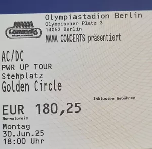 Tickets AC/DC Berlin 30.06.25 Golden Circle Stehplätze Eintrittskarten ACDC - Bild 1 von 3