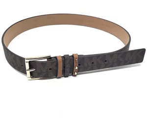 MICHAEL KORS BELT BROWN WITH PRINTED MK LOGO TRIPLE BELT LOOP W/ STUDS Sz MEDIUM - Picture 1 of 12