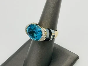 Anillo de diamantes topacio de oro amarillo de 14 quilates de diseñador Asch Grossbardt para damas talla 6,5 - Imagen 1 de 8