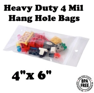 4" x 6" Zip Seal Reclosable 4Mil Plastic Top Lock Bags Hang Hole Jewelry 4 Mil - Picture 1 of 2