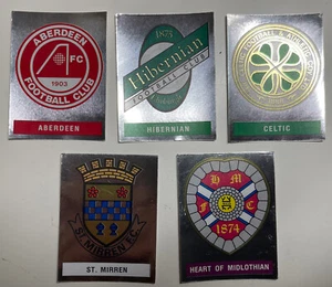5 FOIL BADGES Panini Football 91 Stickers ABERDEEN HIBS CELTIC ST MIRREN HEARTS - Picture 1 of 2