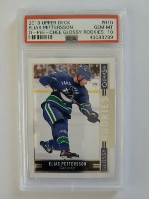 2018-19 Elias Pettersson O-PEE-CHEE Glossy Rookie R10 RC PSA 10 GEM MINT - Image 1 of 2