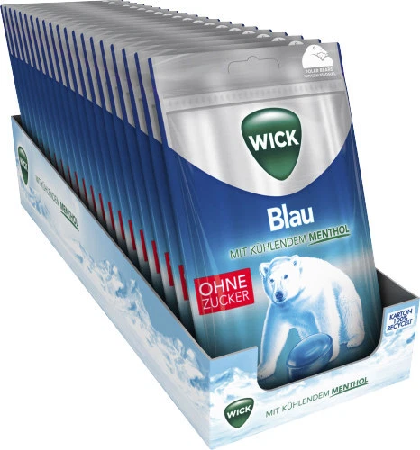 Wick 6984 ohne Zucker 72g Hals-Bonbon - Blau (Packung mit 20)