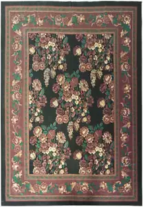 8x10' Aubusson Flat Weave RUG BLACK #F-7002 - Picture 1 of 8