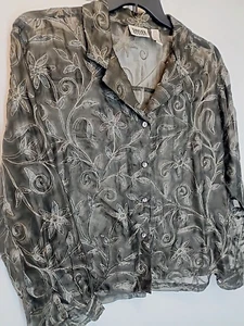 Top floral bordado metálico gris seda transparente diseño Chicos 2 GRANDES - Imagen 1 de 9